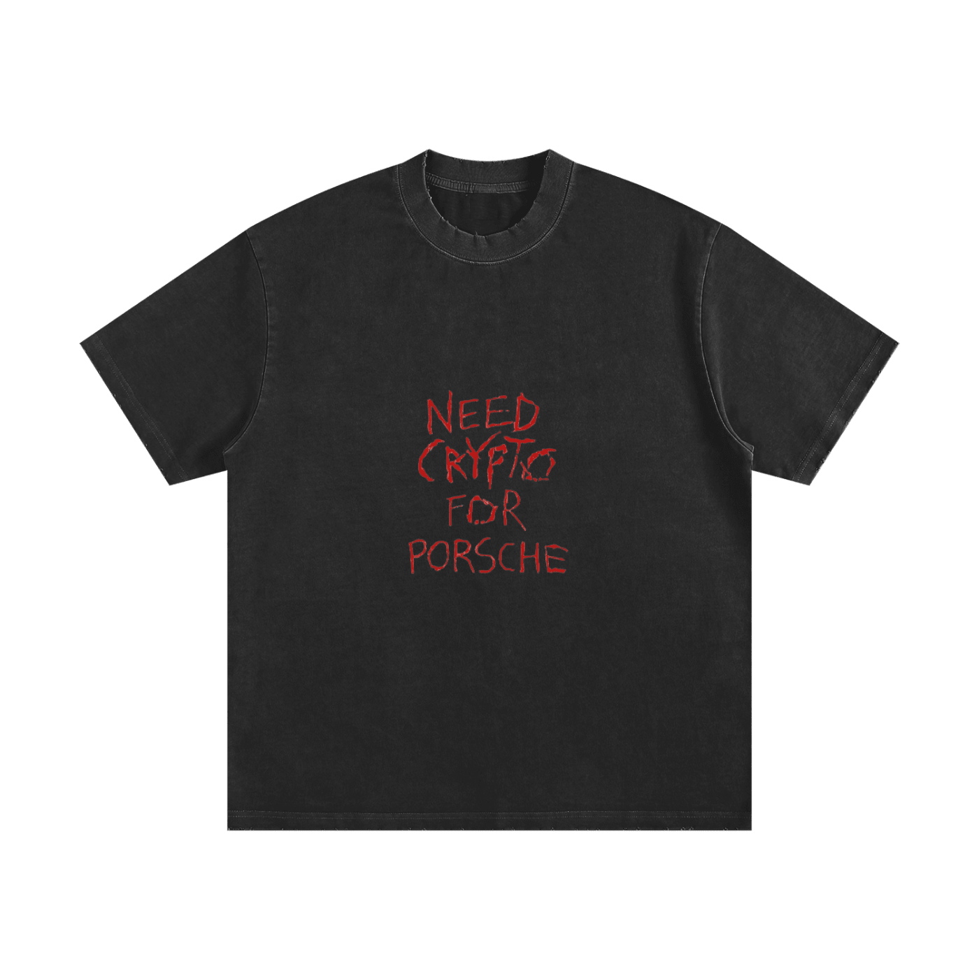 Need Crypto For Porsche: Heavyweight Vintage Washed Frayed T-Shirt - InitialC