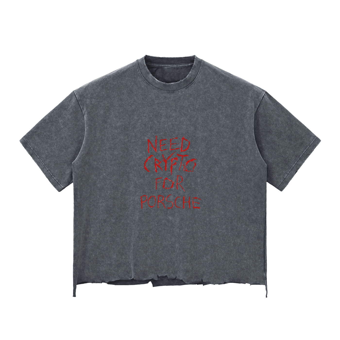 Need Crypto For Porsche: Snow Wash Raw - Hem Boxy T-shirt - InitialC