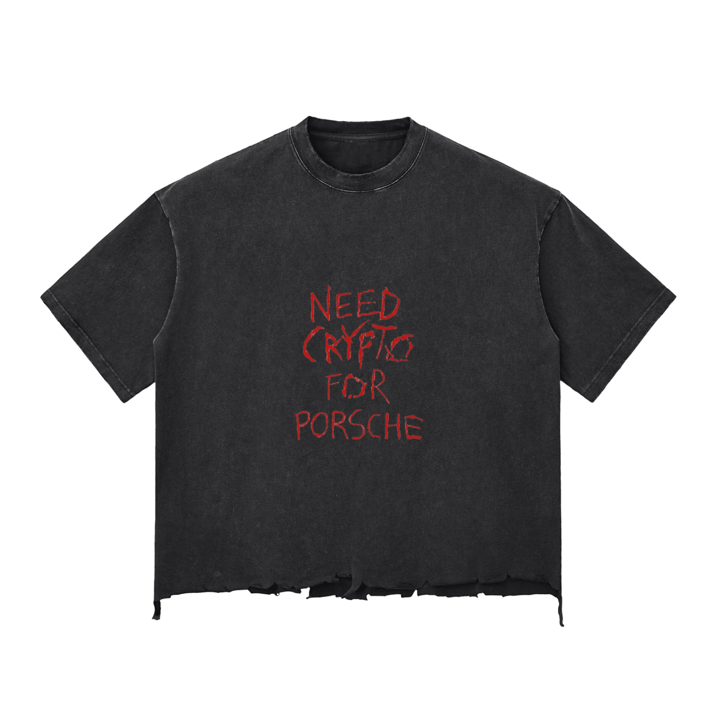 Need Crypto For Porsche: Snow Wash Raw - Hem Boxy T-shirt - InitialC